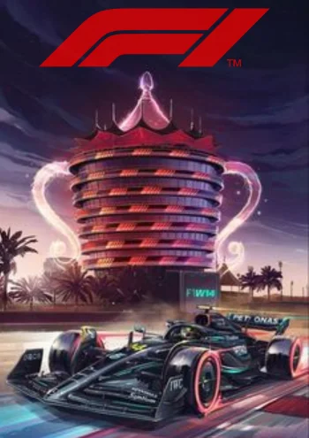 a video game cover with a race car and a building